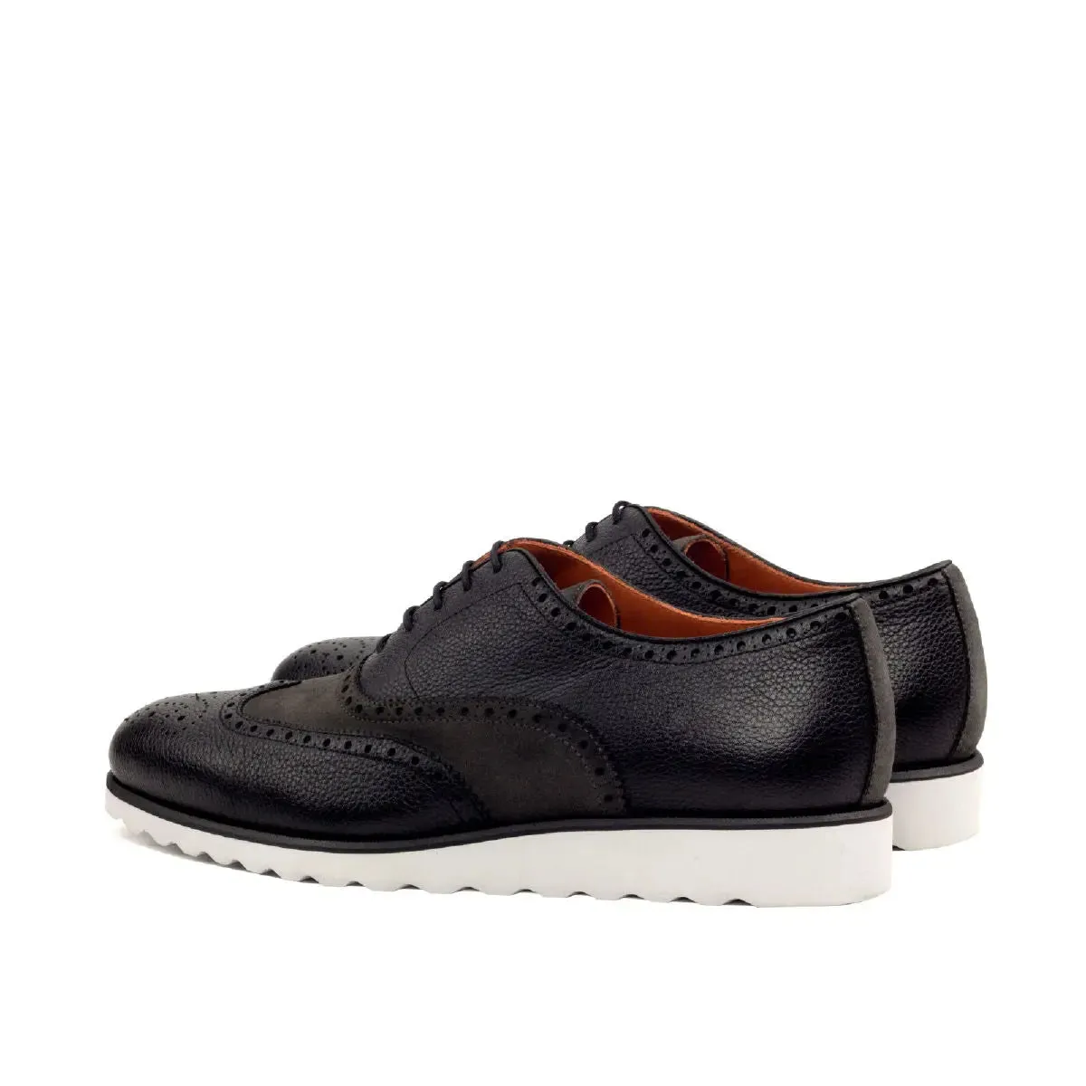 DapperFam Aeron in Black / Grey Men's Lux Suede & Italian Full Grain Leather Full Brogue