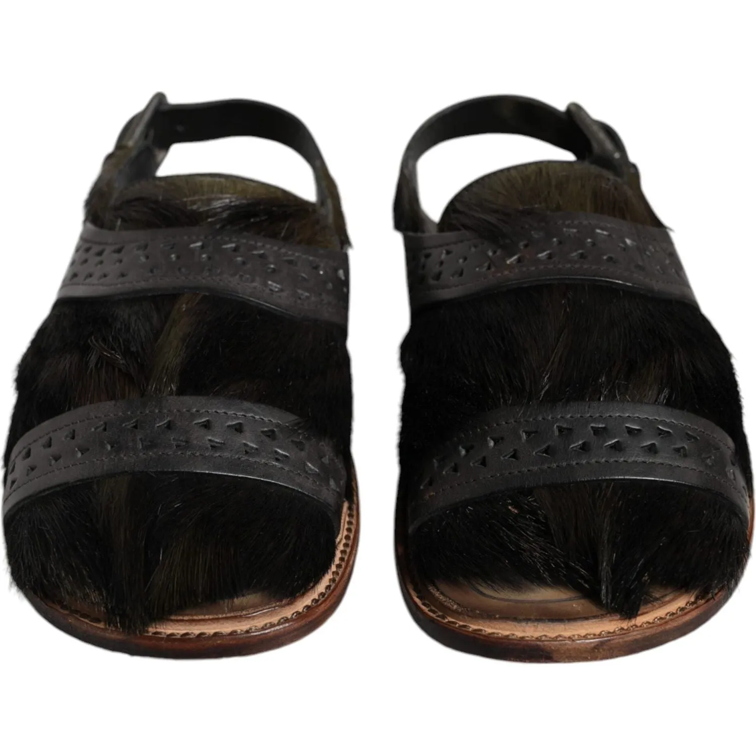 Dolce & Gabbana Black Gazelle Hair Leather Flats Sandals Shoes