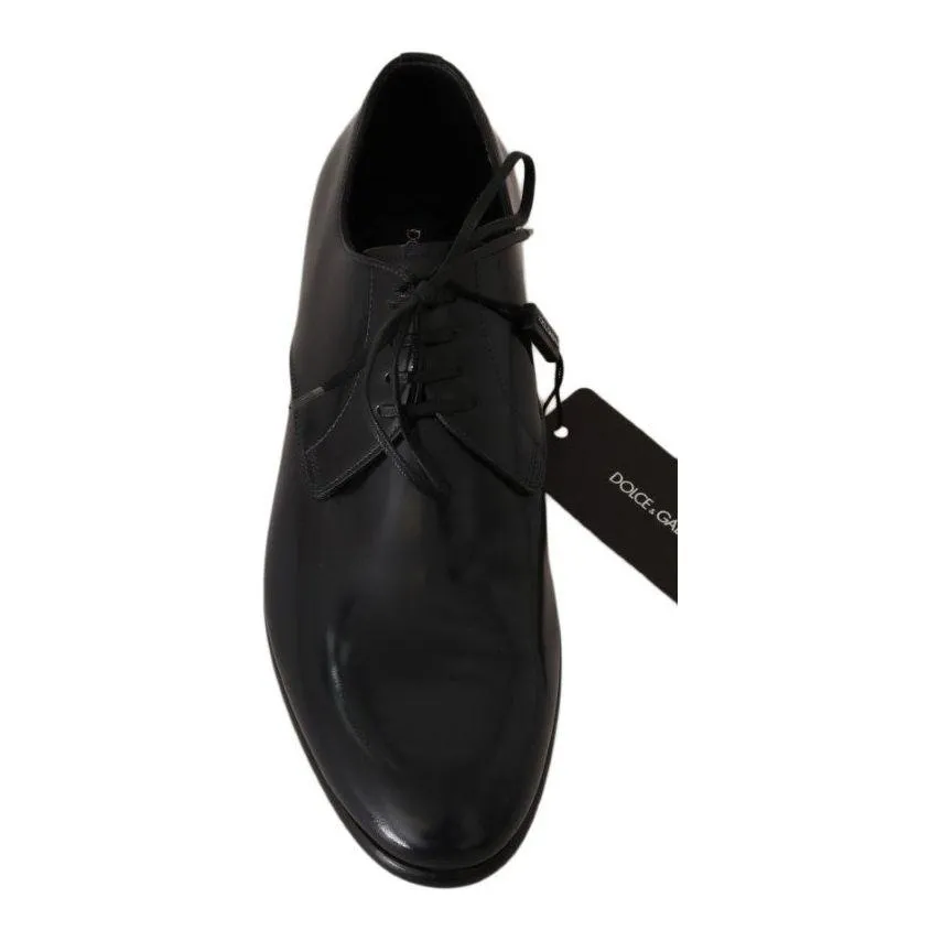 Dolce & Gabbana Elegant Dark Blue Leather Derby Shoes