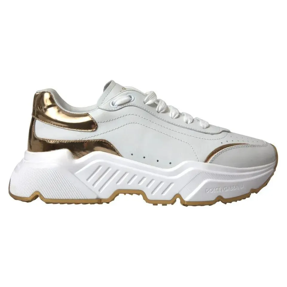 Dolce & Gabbana White Gold Leather Men Sneakers DAYMASTER Shoes