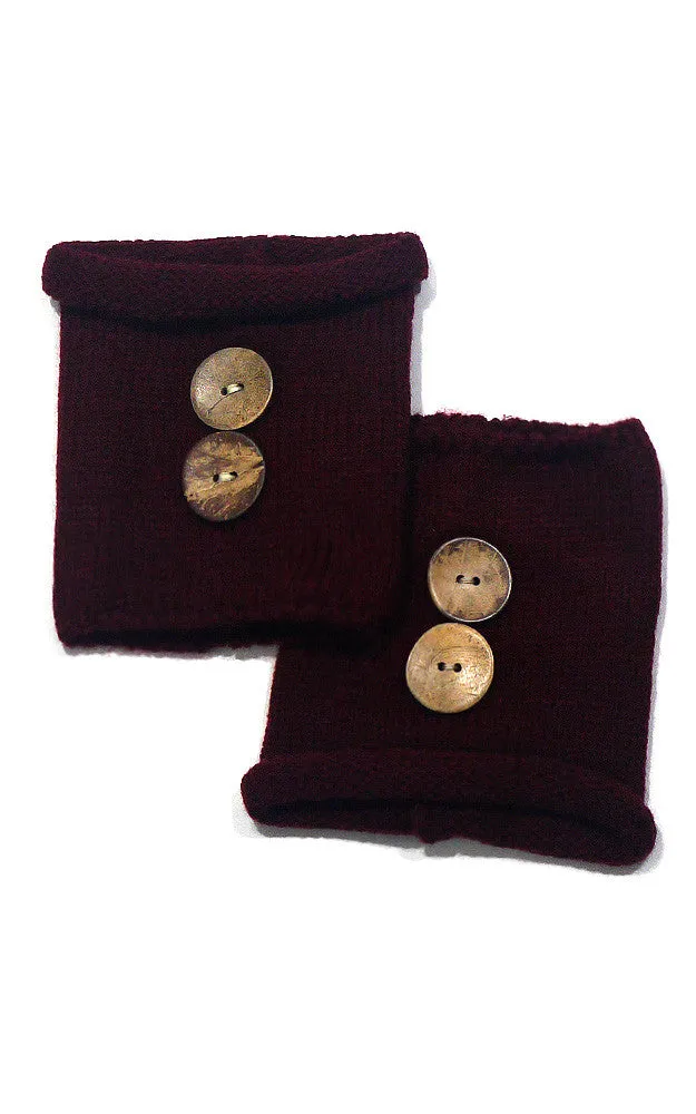 EABC4023 Burgundy Big Button Knit Boots Cuffs