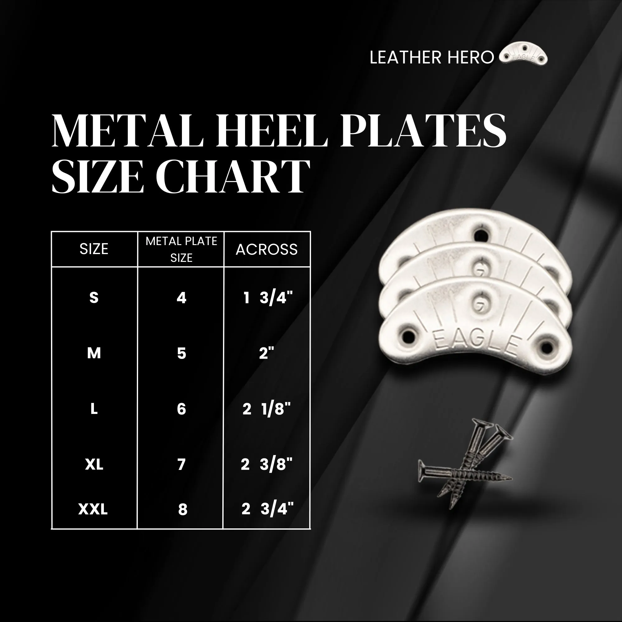 Eagle Metal Heel Taps Plates - 3 Pairs (6 Plates) with Threaded Nails for Boot & Shoe Protection