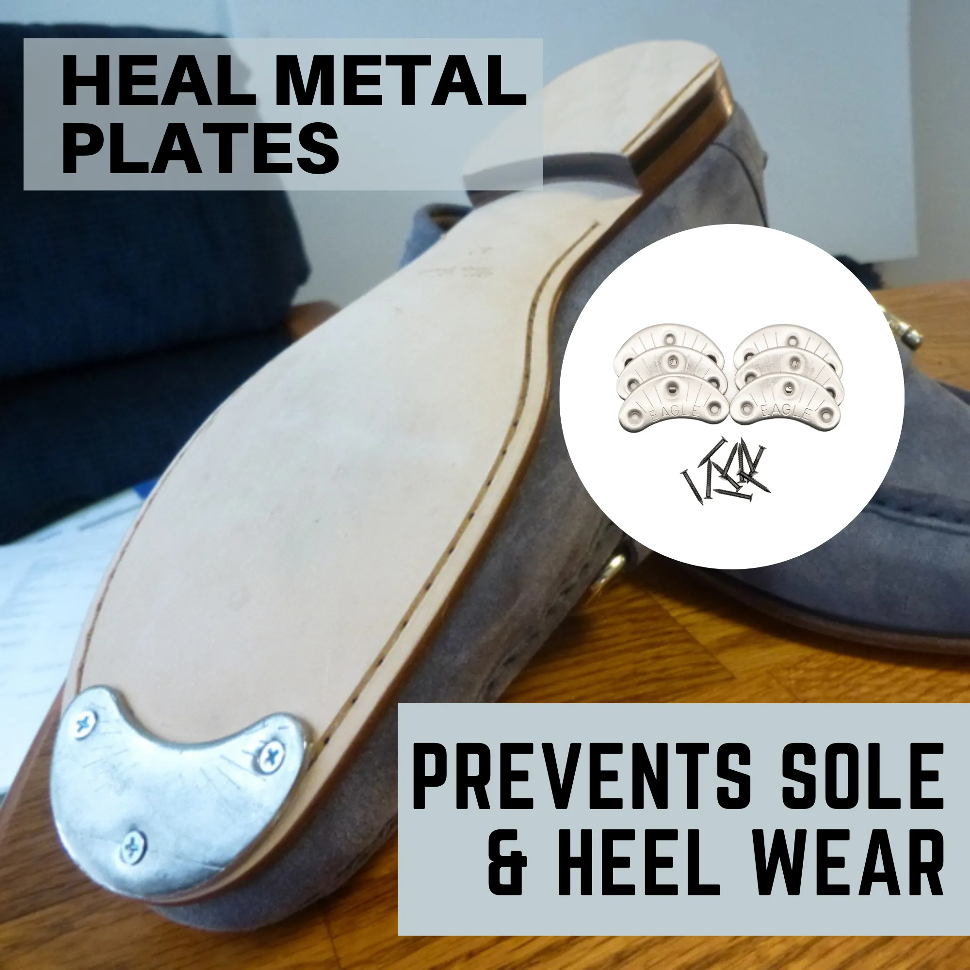 Eagle Metal Heel Taps Plates - 3 Pairs (6 Plates) with Threaded Nails for Boot & Shoe Protection