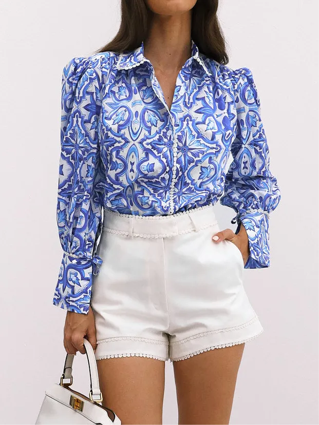 Ekko Printed Flowing Shirt | Blue Mix