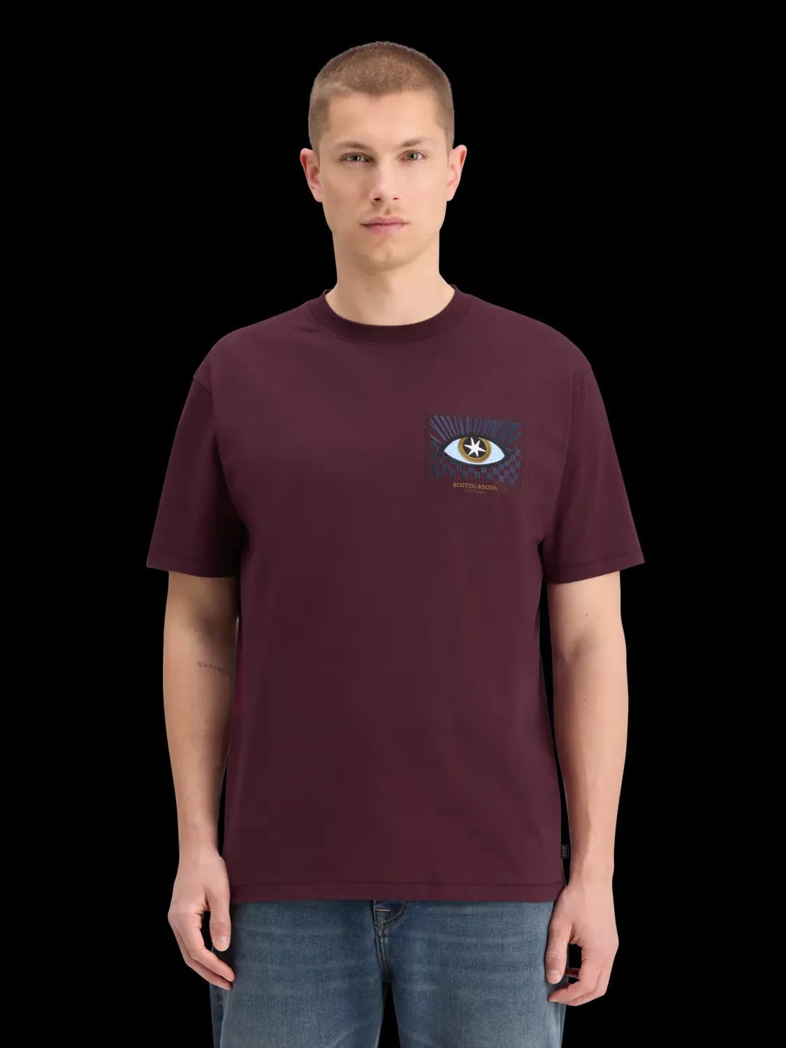 Embroidered Front Artwork Relaxed Fit T-Shirt (Grape) - 178796