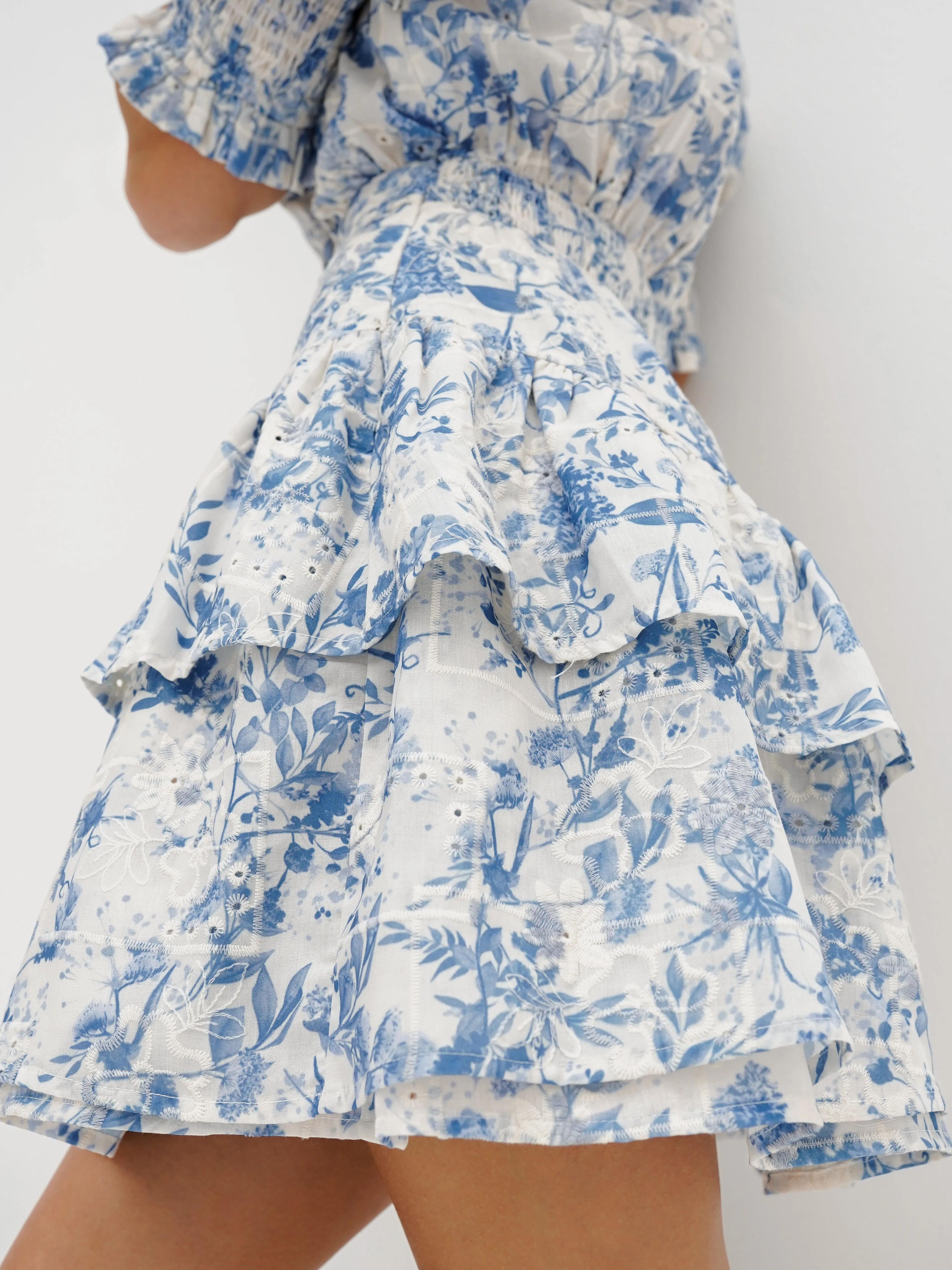 Emily Cotton Tiered Dress | Blue Mix