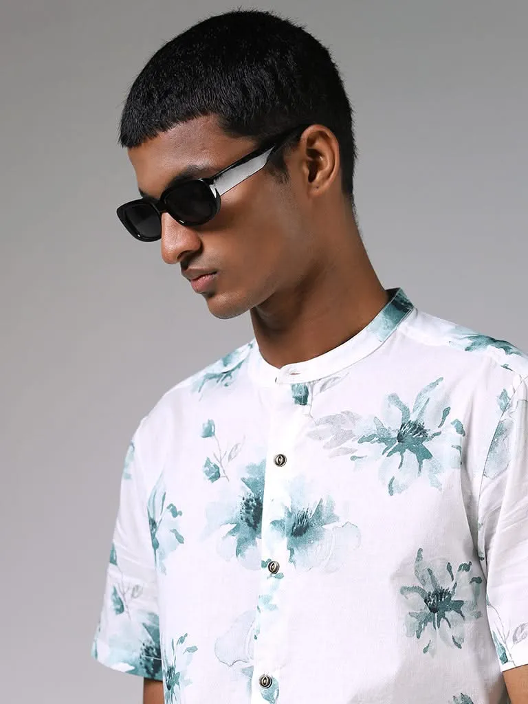 ETA Off White Floral Print Cotton Resort-Fit Shirt