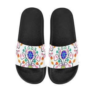 Floral Beadwork Four Clans White Women's Slide Sandals