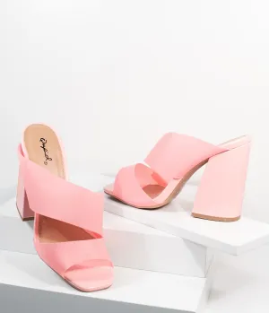 Frosted Pink Vinyl Peep Toe Mule Heels