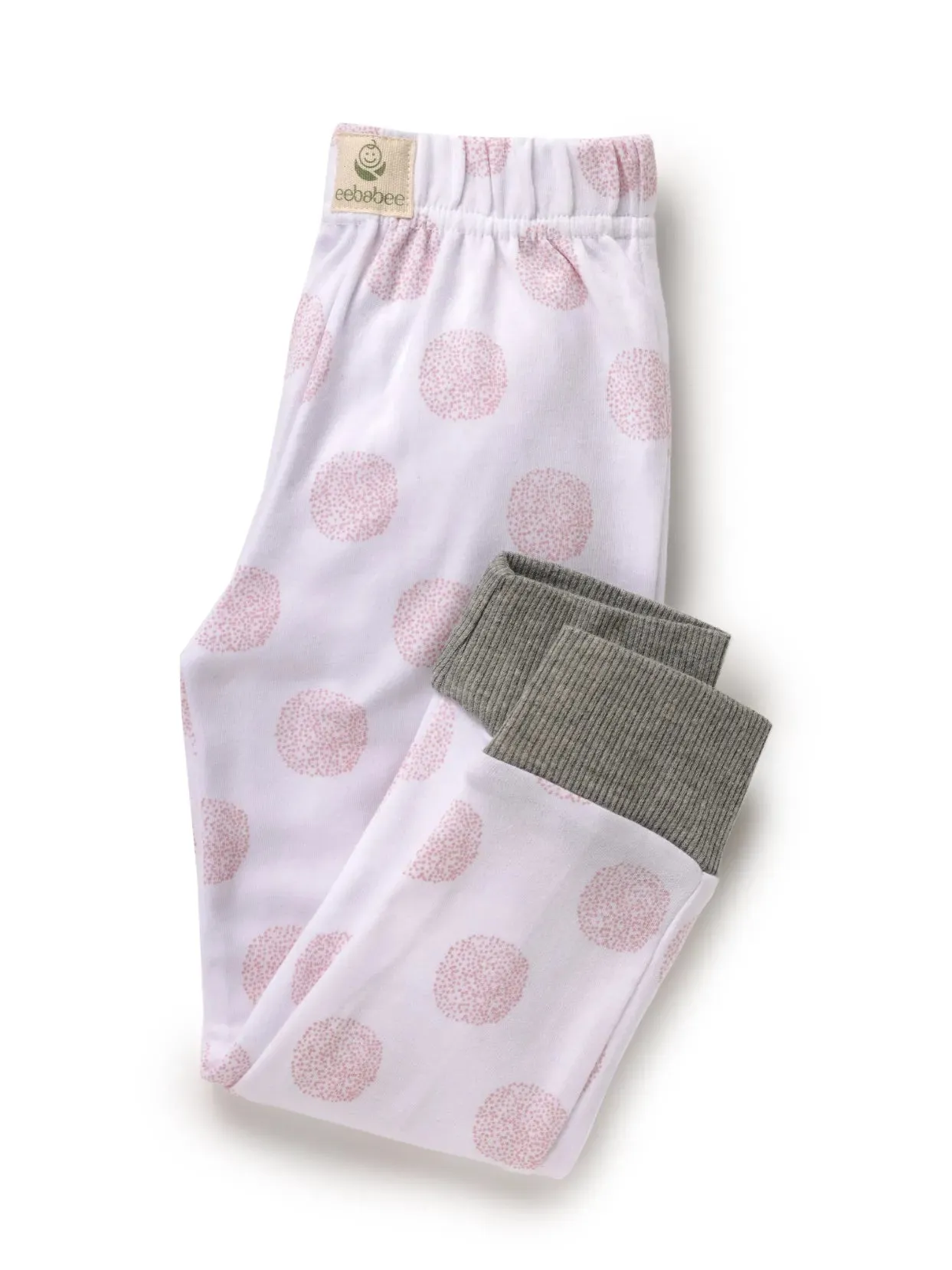 Full sleeve pink dotted pattern in white pajama set for baby