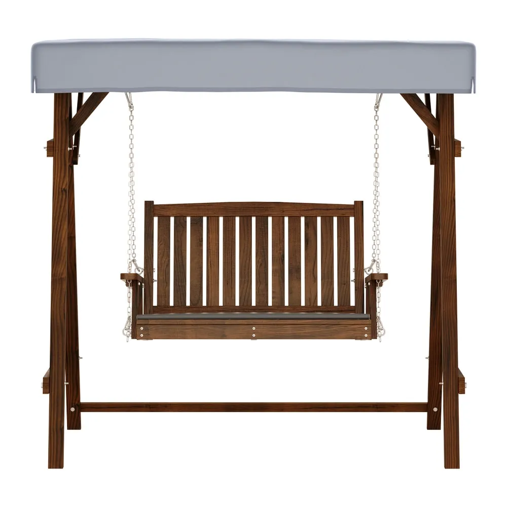 Gardeon Outdoor Wooden Swing Chair Garden Bench Canopy Cushion 2 Seater Charcoal