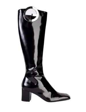 Gucci Vintage by Tom Ford 1996 Black Patent Leather Silver G Logo Boots