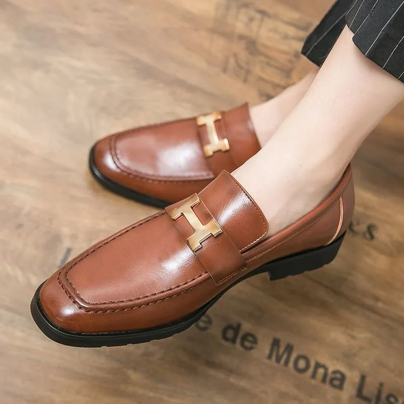 H Letter Appliques PU Leather Shoes