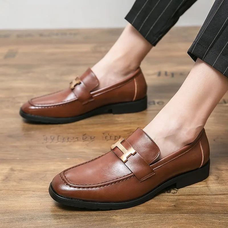 H Letter Appliques PU Leather Shoes