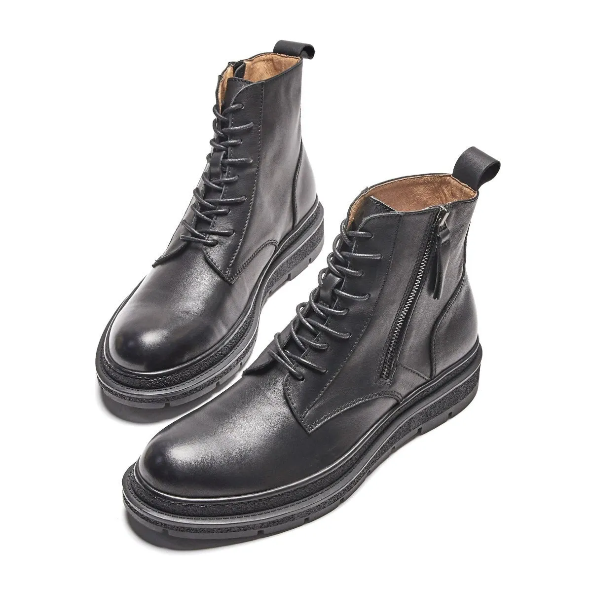 Handsome Heritage Zippers Deco Black Lace Up Leather Boots