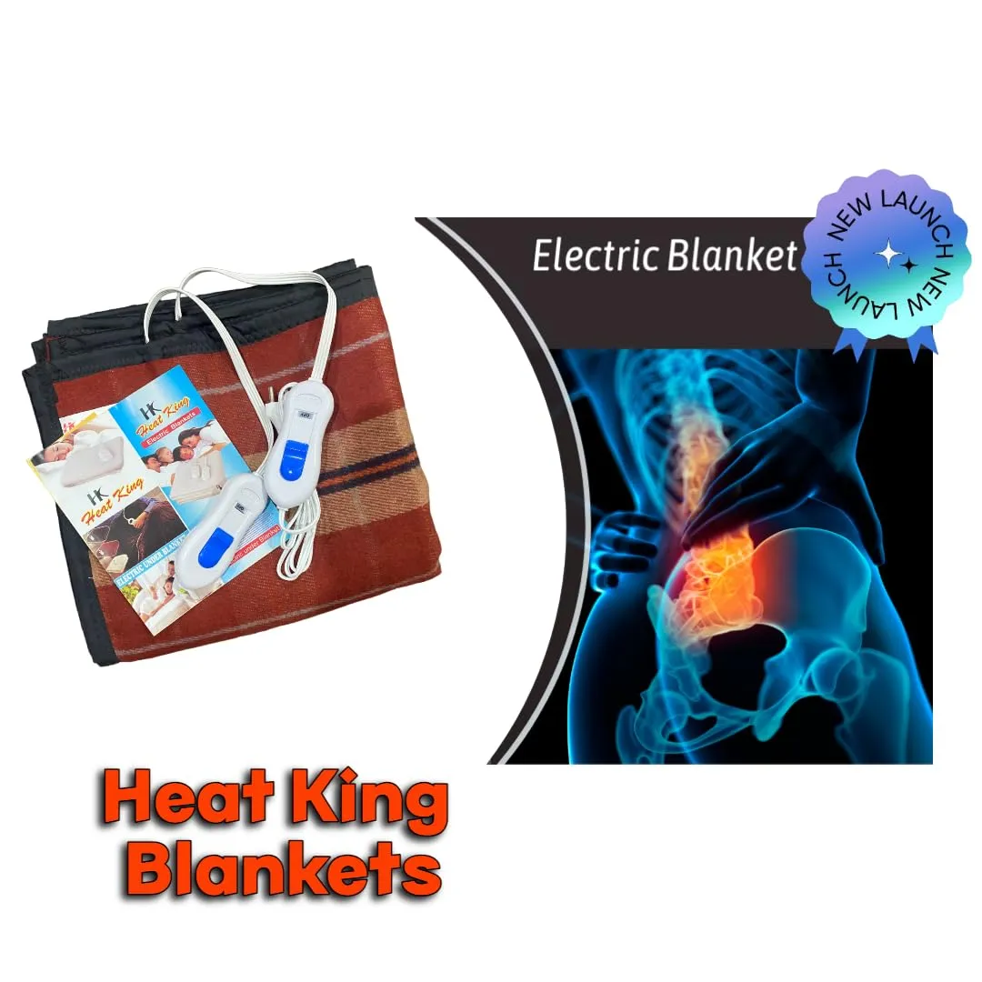 Heat King Premium Electric Blanket for Double Bed-Shock Proof Heated Blanket with 4 Heat Settings.-Size(5 feet x 5 feet)-Ideal for 2 People-5 Year Warranty