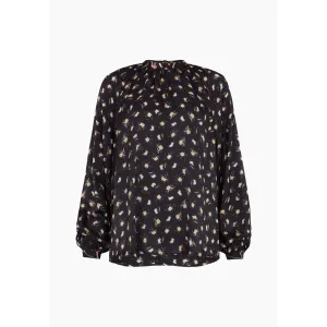 Helena Bow Detail Moonflower Print Blouse In Navy