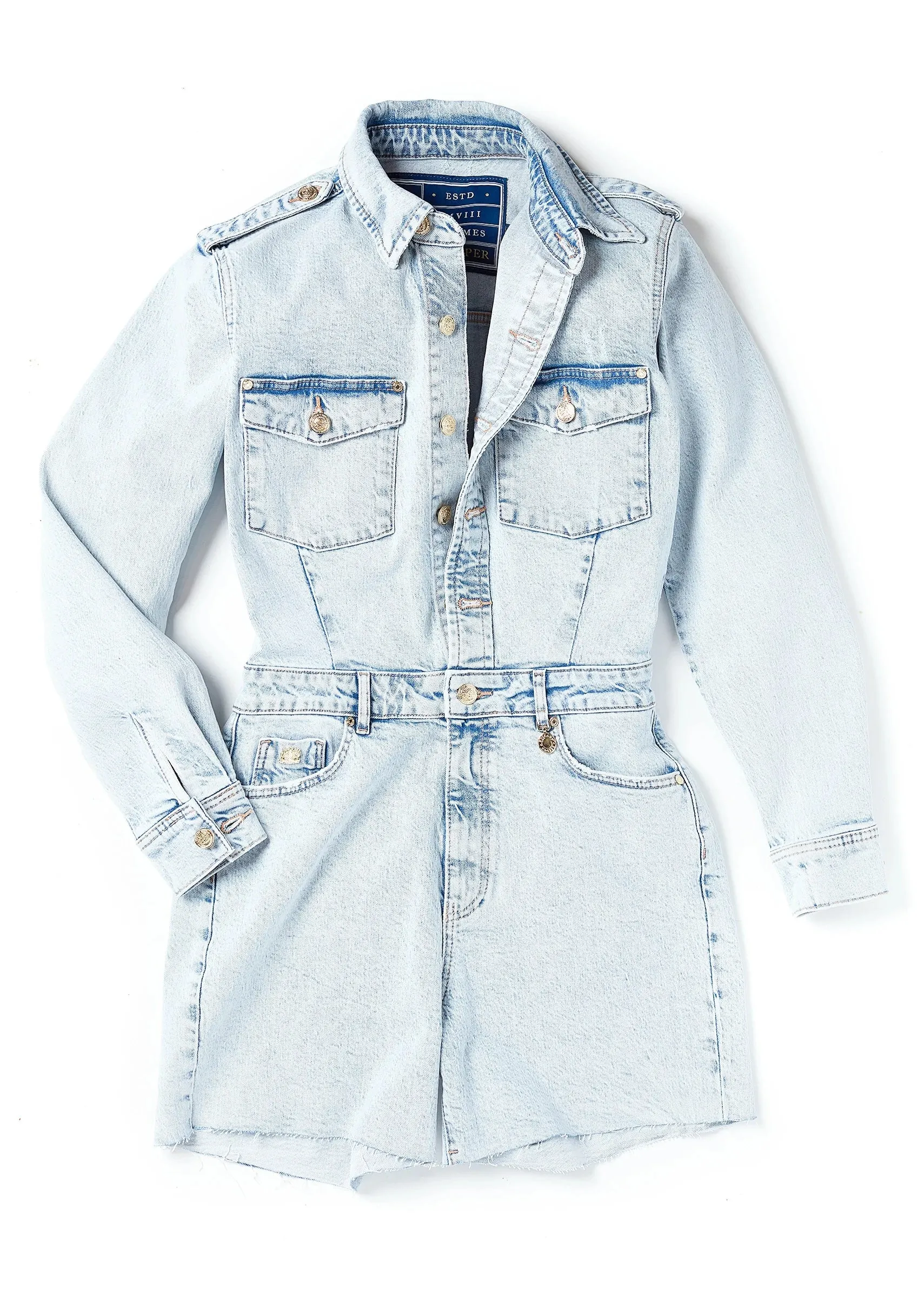 Holland Cooper Utility Playsuit in Light Stone Wash