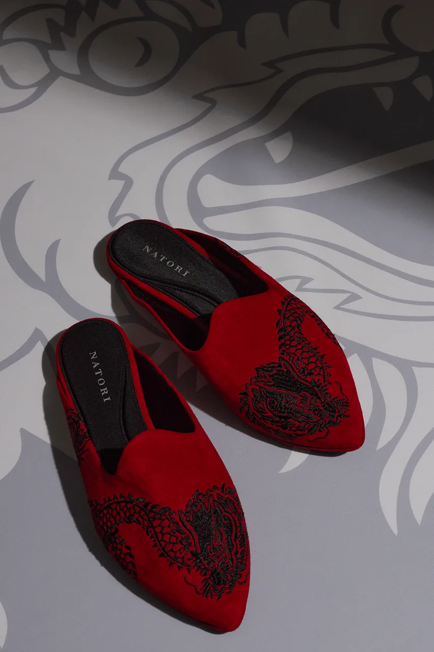 Image Suede Dragon Embroidery Slide