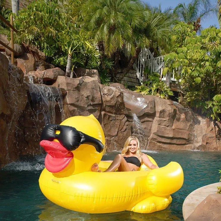 Inflatable Sunglasses Wearing Derby Duck Shaped Floating Mat Swimming Ring, Inflated Size: 180 x 130 x 110cm