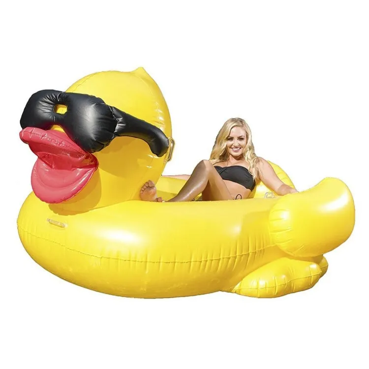 Inflatable Sunglasses Wearing Derby Duck Shaped Floating Mat Swimming Ring, Inflated Size: 180 x 130 x 110cm