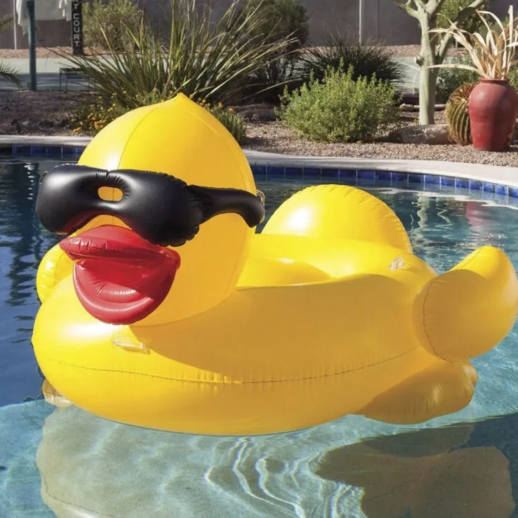 Inflatable Sunglasses Wearing Derby Duck Shaped Floating Mat Swimming Ring, Inflated Size: 180 x 130 x 110cm