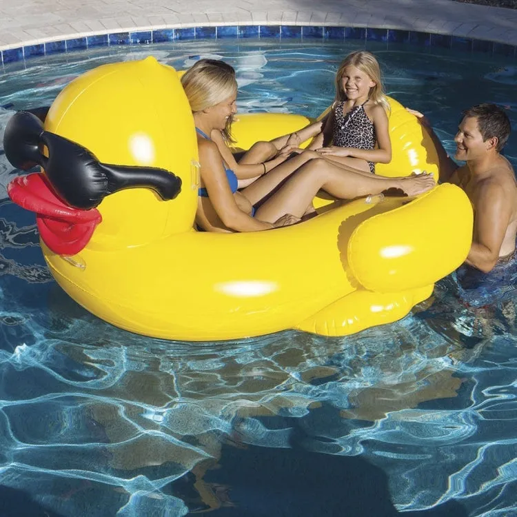 Inflatable Sunglasses Wearing Derby Duck Shaped Floating Mat Swimming Ring, Inflated Size: 180 x 130 x 110cm