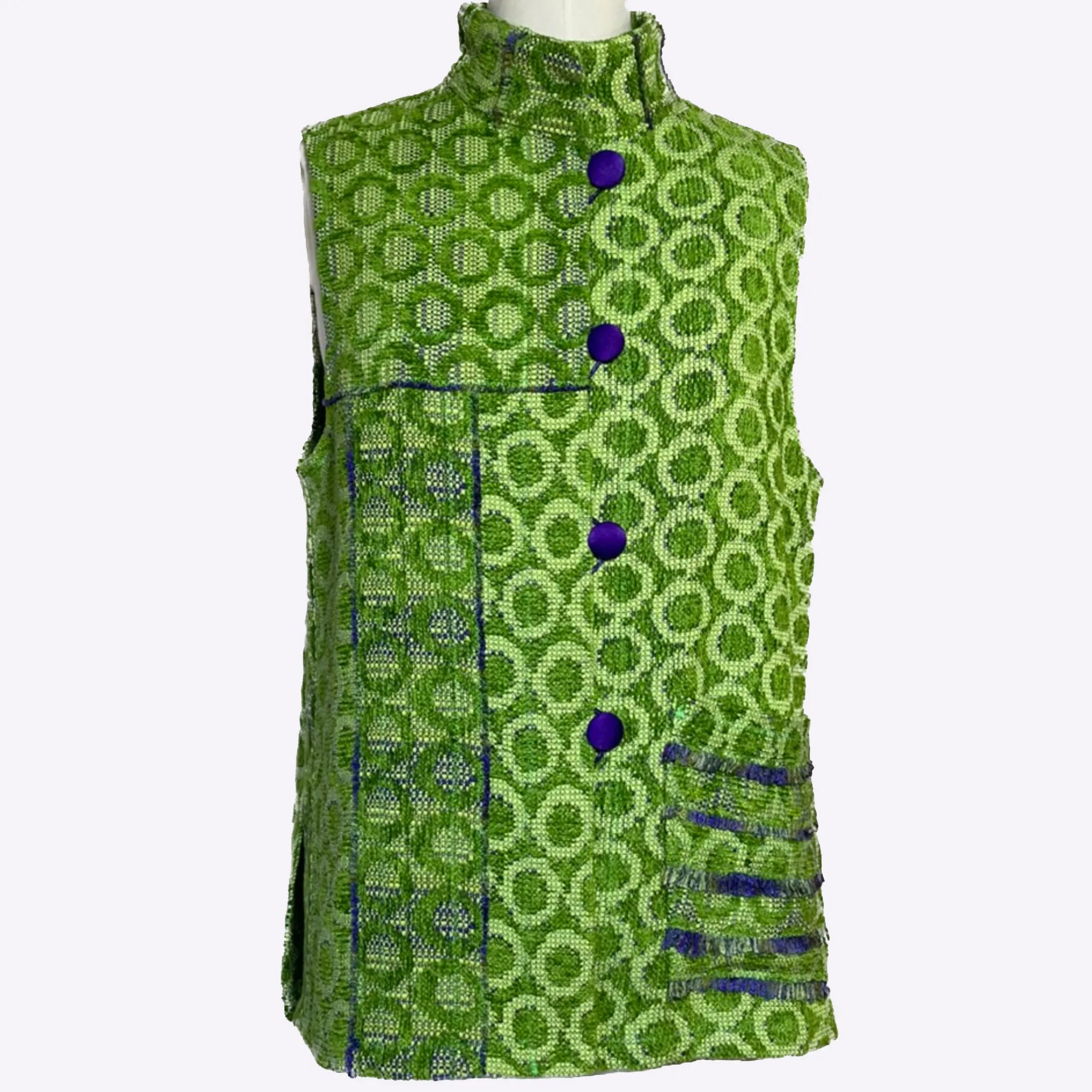 Joyce Wilkerson Pieced Vest, Chartreuse Circles, S