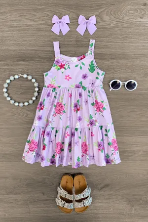 Lavender Floral Sleeveless Dress