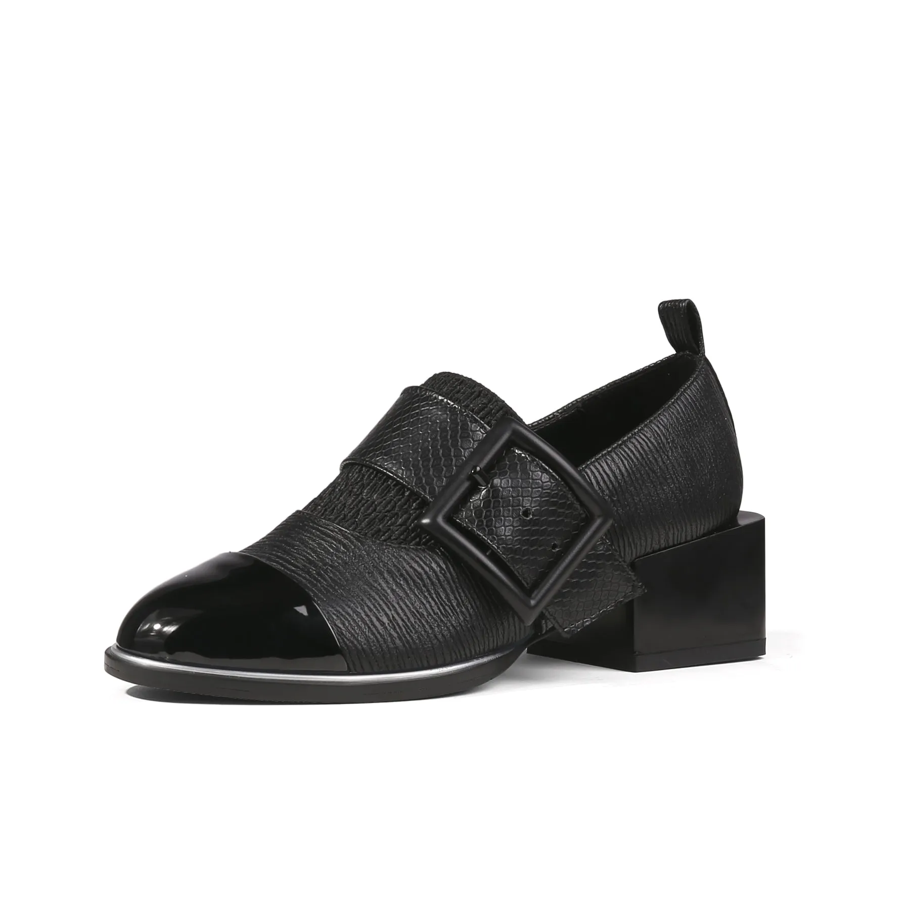 Leather Loafers with Mid-Length Block Heel Pumps