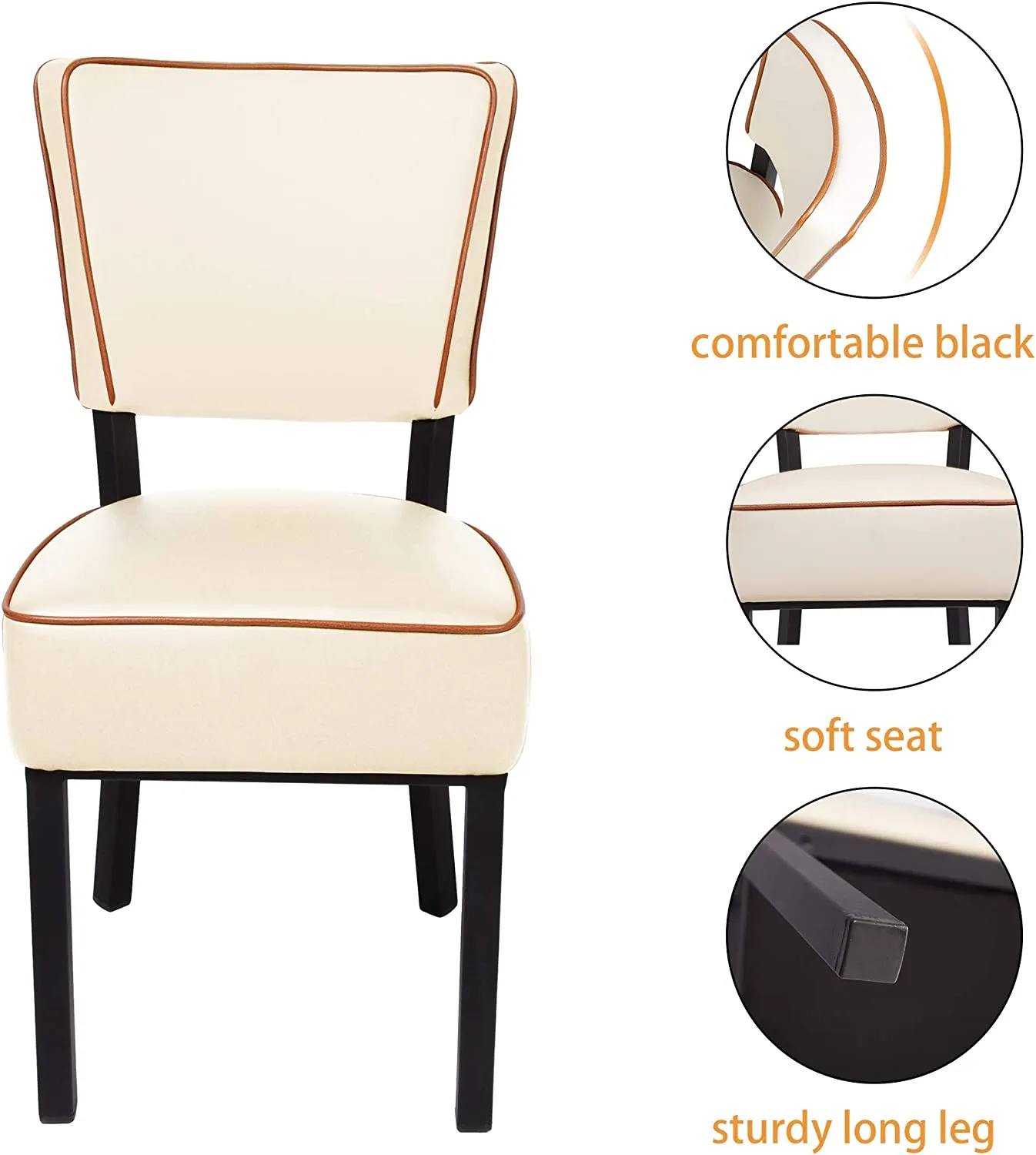 Leather Side Chair Set of 2 Kitchen Dining Room Chairs w/ Thick Upholstered Seat and Backrest