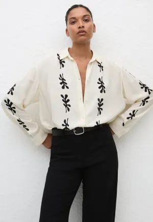 Long Sleeve Silk Shirt - Fig Leaf (Ivory)