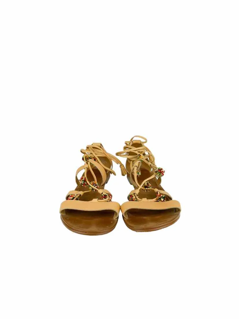 Madewell, Women's Pom Gladiator Ankle-Tie Sandals, Natural, Size 8.5