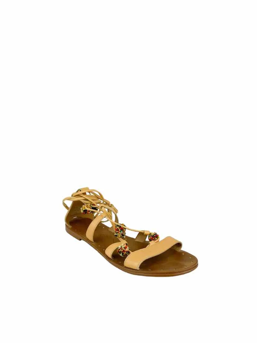 Madewell, Women's Pom Gladiator Ankle-Tie Sandals, Natural, Size 8.5