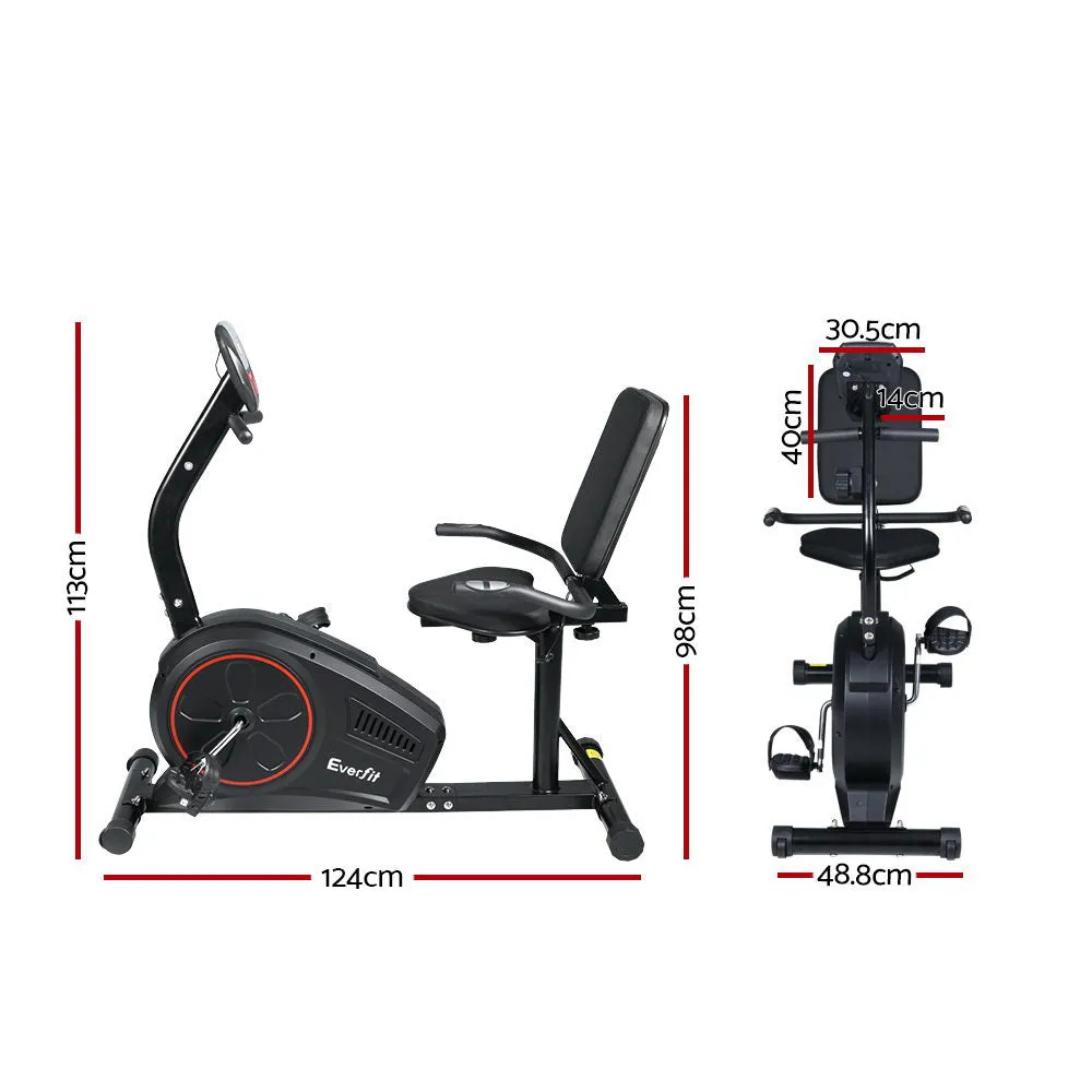 Magnetic Recumbent Exercise Bike, 8 Levels, LCD Monitor - Everfit