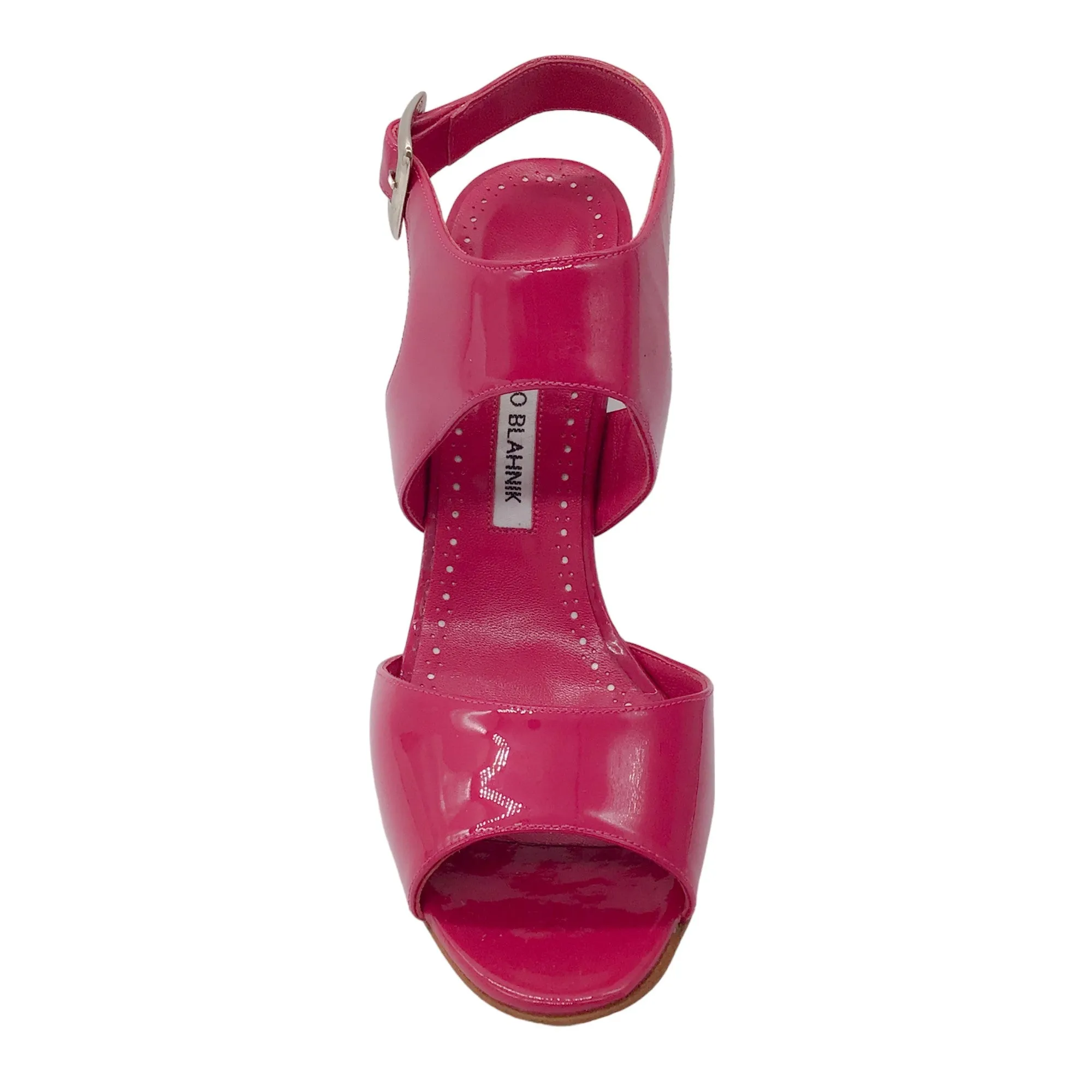 Manolo Blahnik Raspberry Patent Leather Ankle Strap Sandals