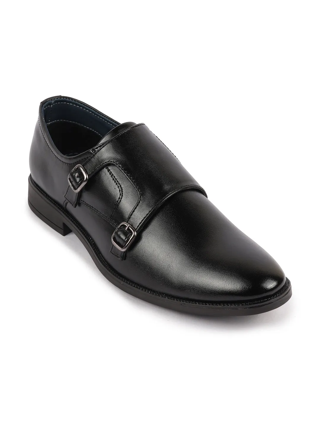 Men Black Formal Wedding Party Double Monk Strap Shoes