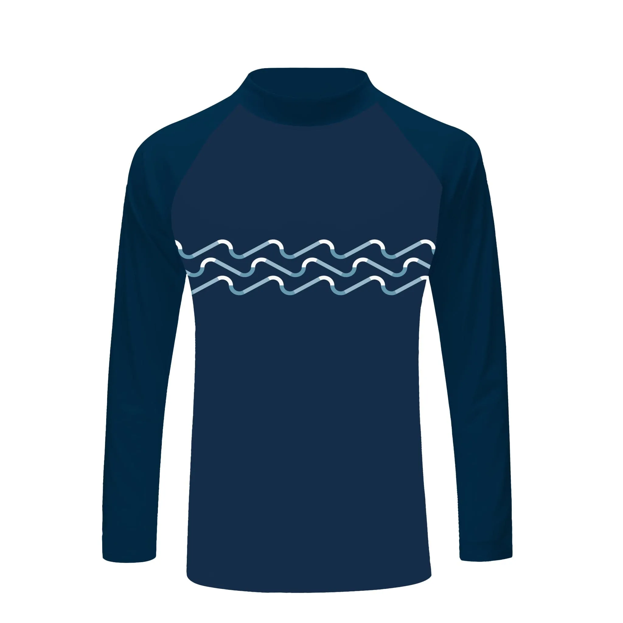 Mens Navy Wave Set Long Sleeve Tee Rashie