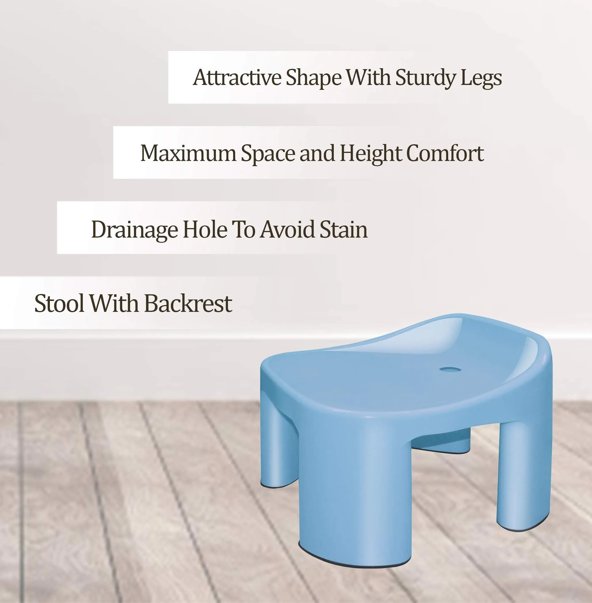 MILTON Solid Backrest Stool, Blue | Multipurpose Use for | Home| Living Room | Bedroom | Kitchen | Bathing | Sitting | Restaurants | Colleges | Hotels