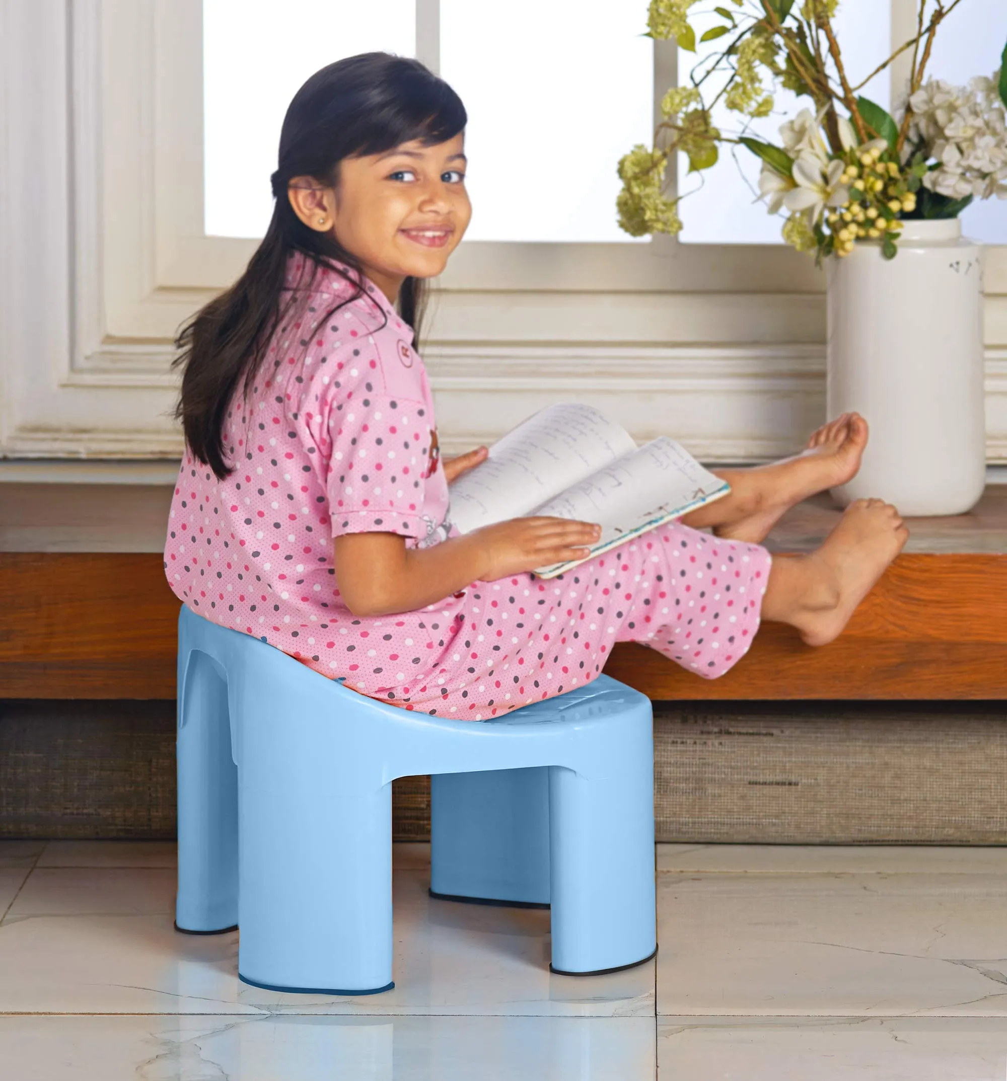 MILTON Solid Backrest Stool, Blue | Multipurpose Use for | Home| Living Room | Bedroom | Kitchen | Bathing | Sitting | Restaurants | Colleges | Hotels