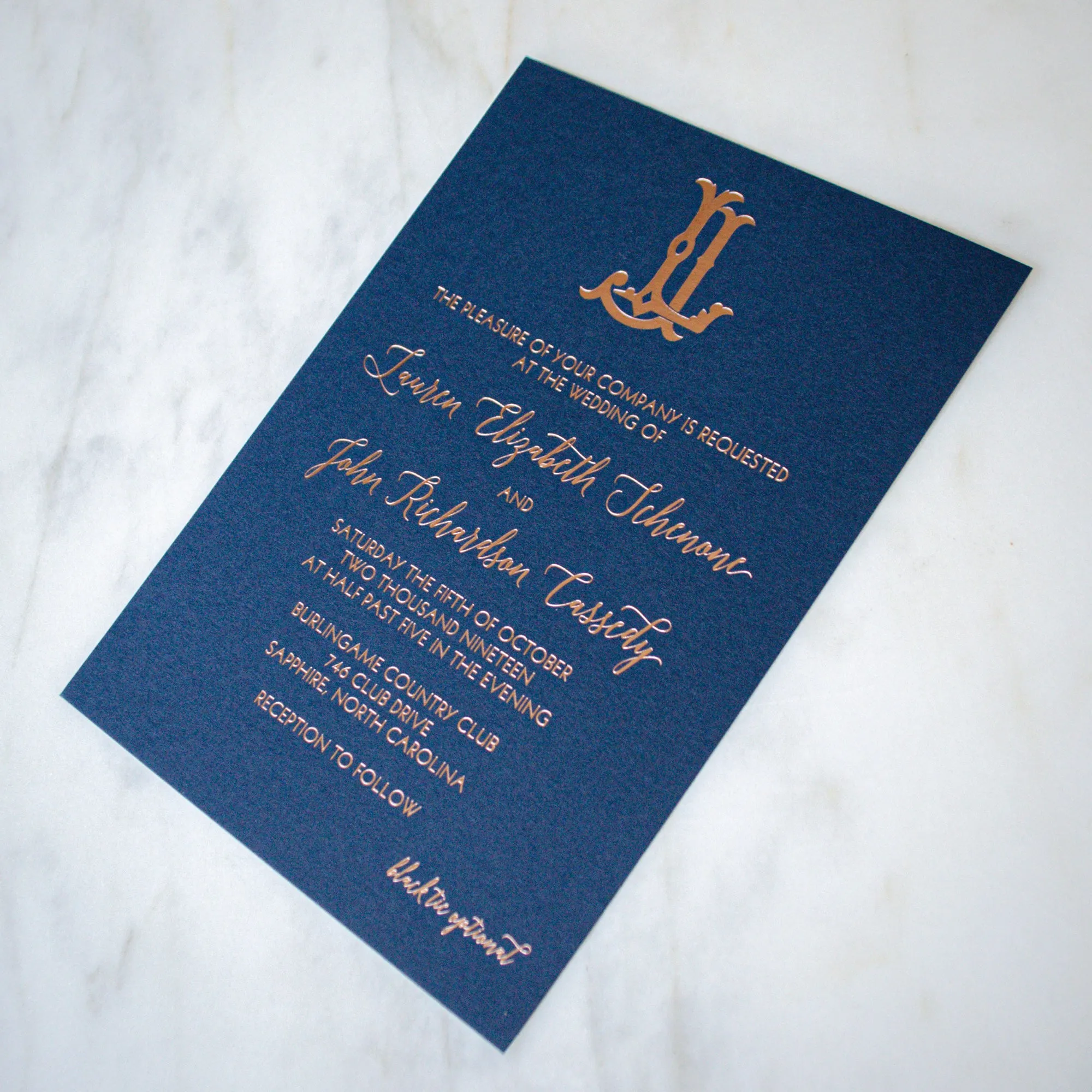 Navy & Rose Gold Foil Wedding Invitations