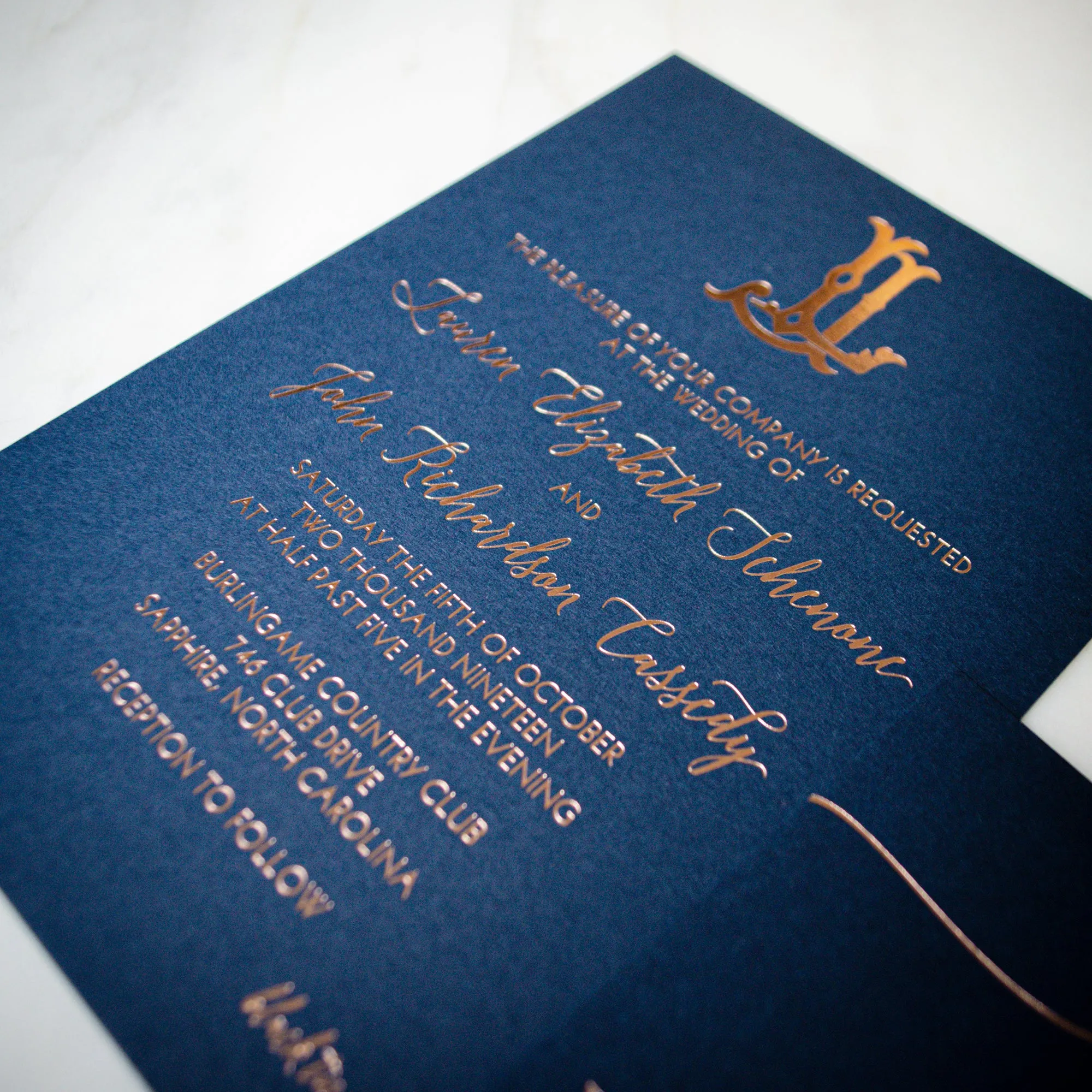 Navy & Rose Gold Foil Wedding Invitations