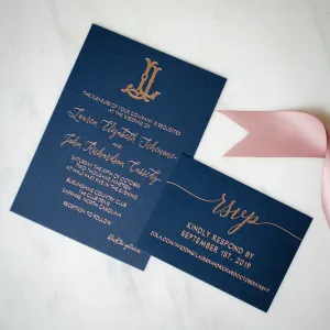 Navy & Rose Gold Foil Wedding Invitations