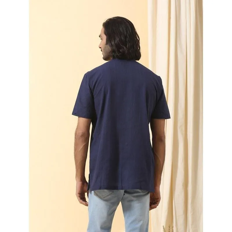 Navy Blue Embroidered Men Shirt