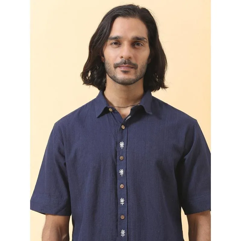 Navy Blue Embroidered Men Shirt