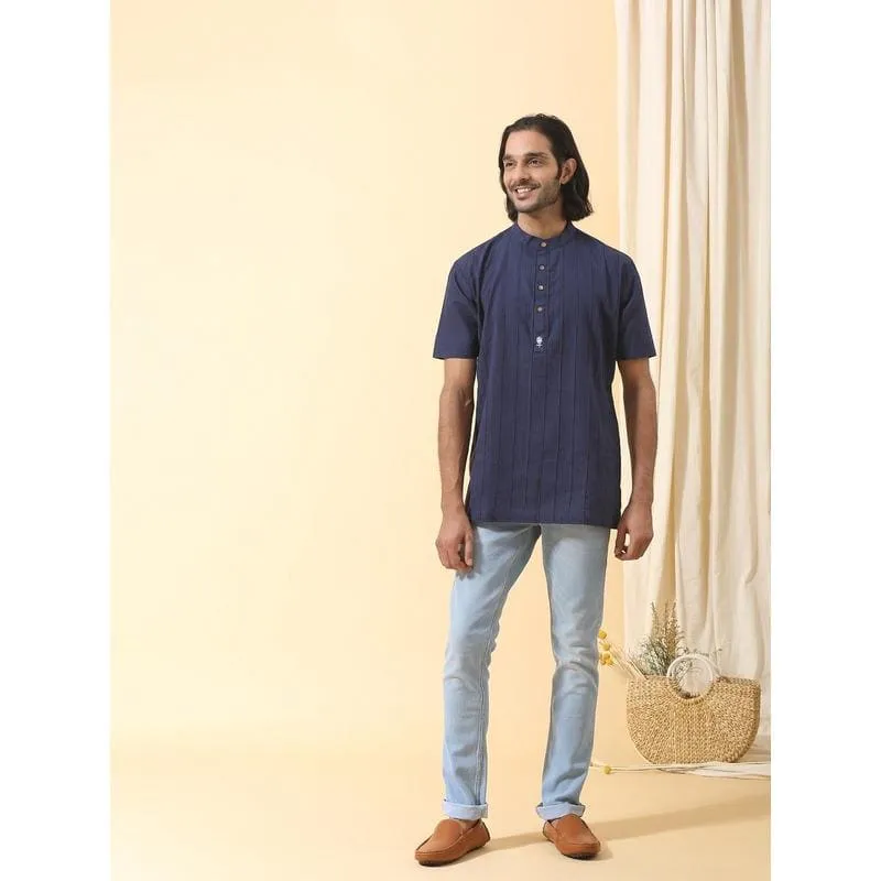 Navy Blue Embroidered Men Shirt