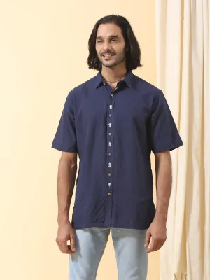 Navy Blue Embroidered Men Shirt