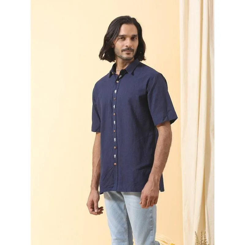 Navy Blue Embroidered Men Shirt