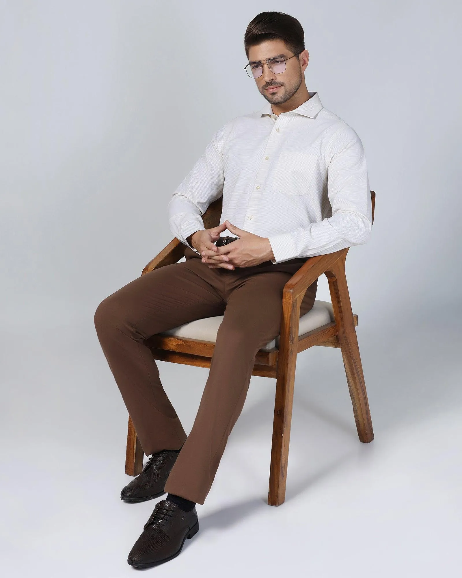 Non Iron Formal Beige Textured Shirt - Matrix