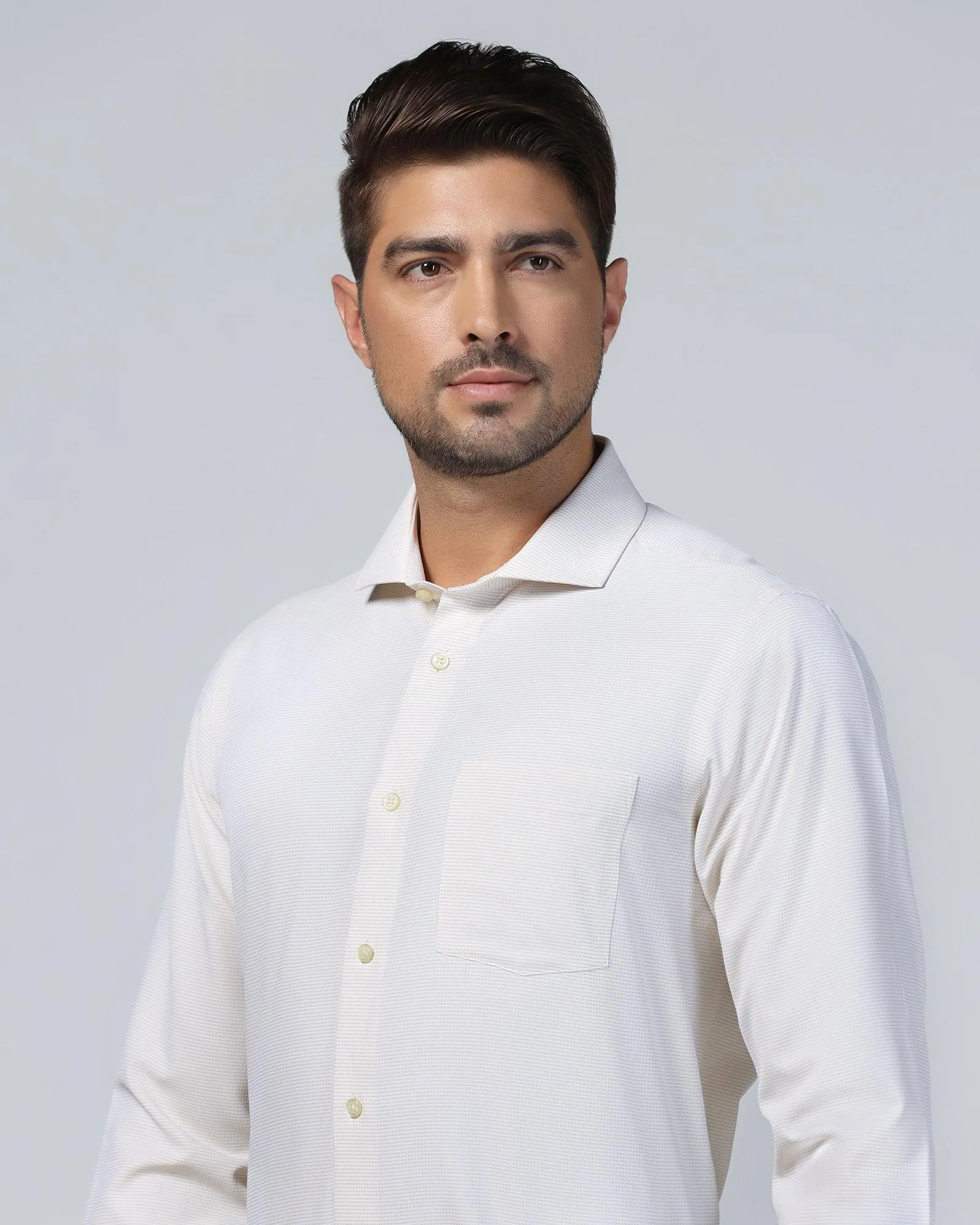 Non Iron Formal Beige Textured Shirt - Matrix